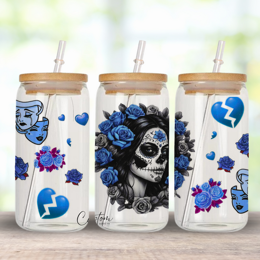 16Oz Blue Sugar Skull Halloween Wrap